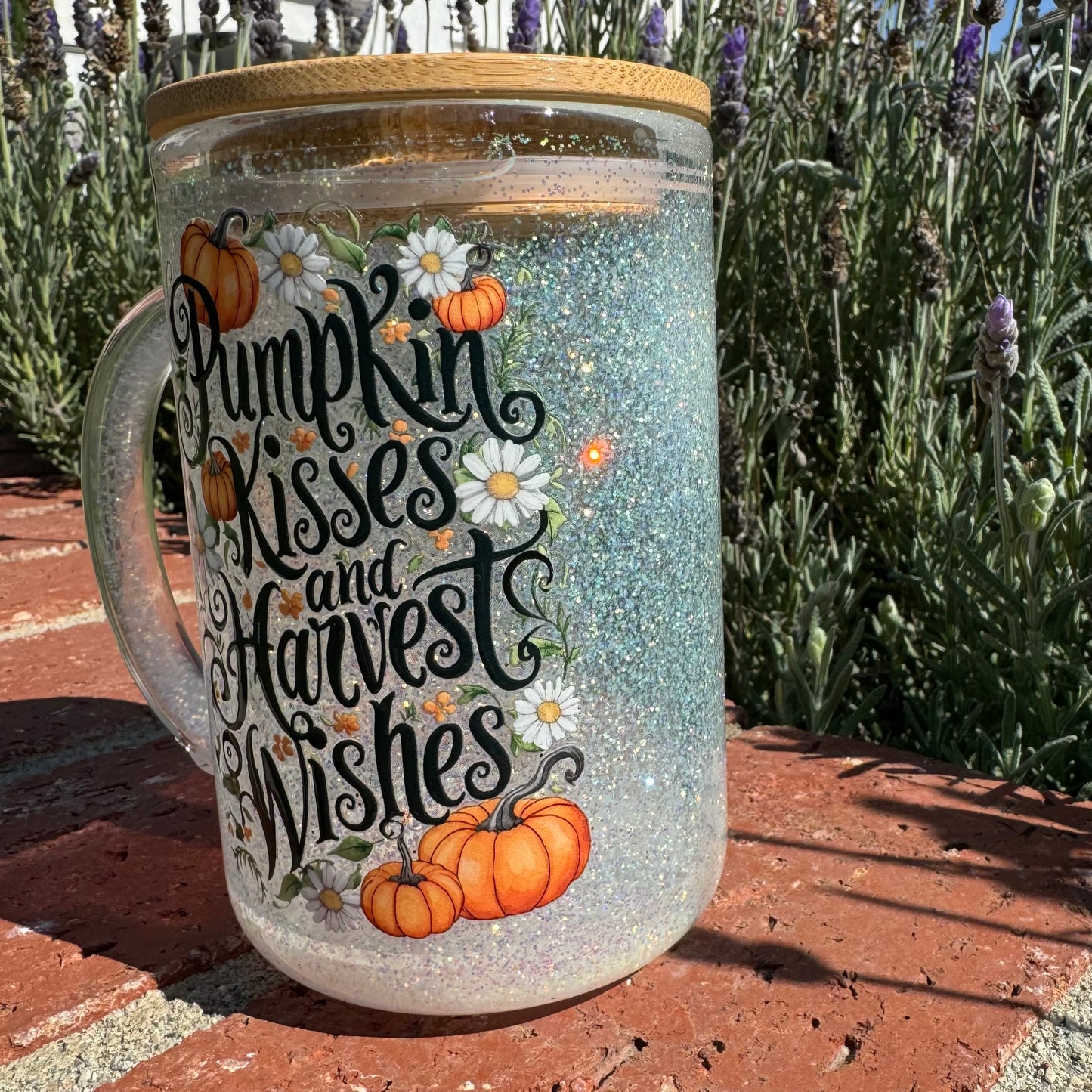 Pumpkin Kisses and Harvest Wishes Glitter Globe Coffee Cup