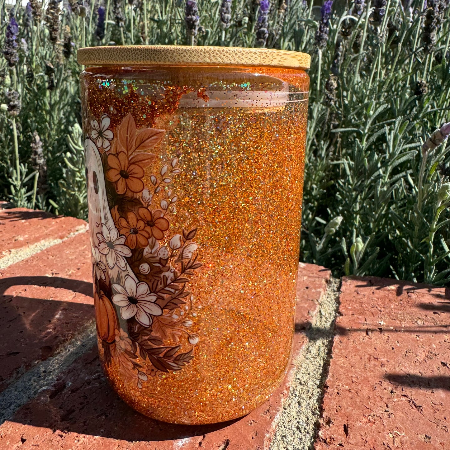 Floral Ghost Glitter Globe Coffee Cup