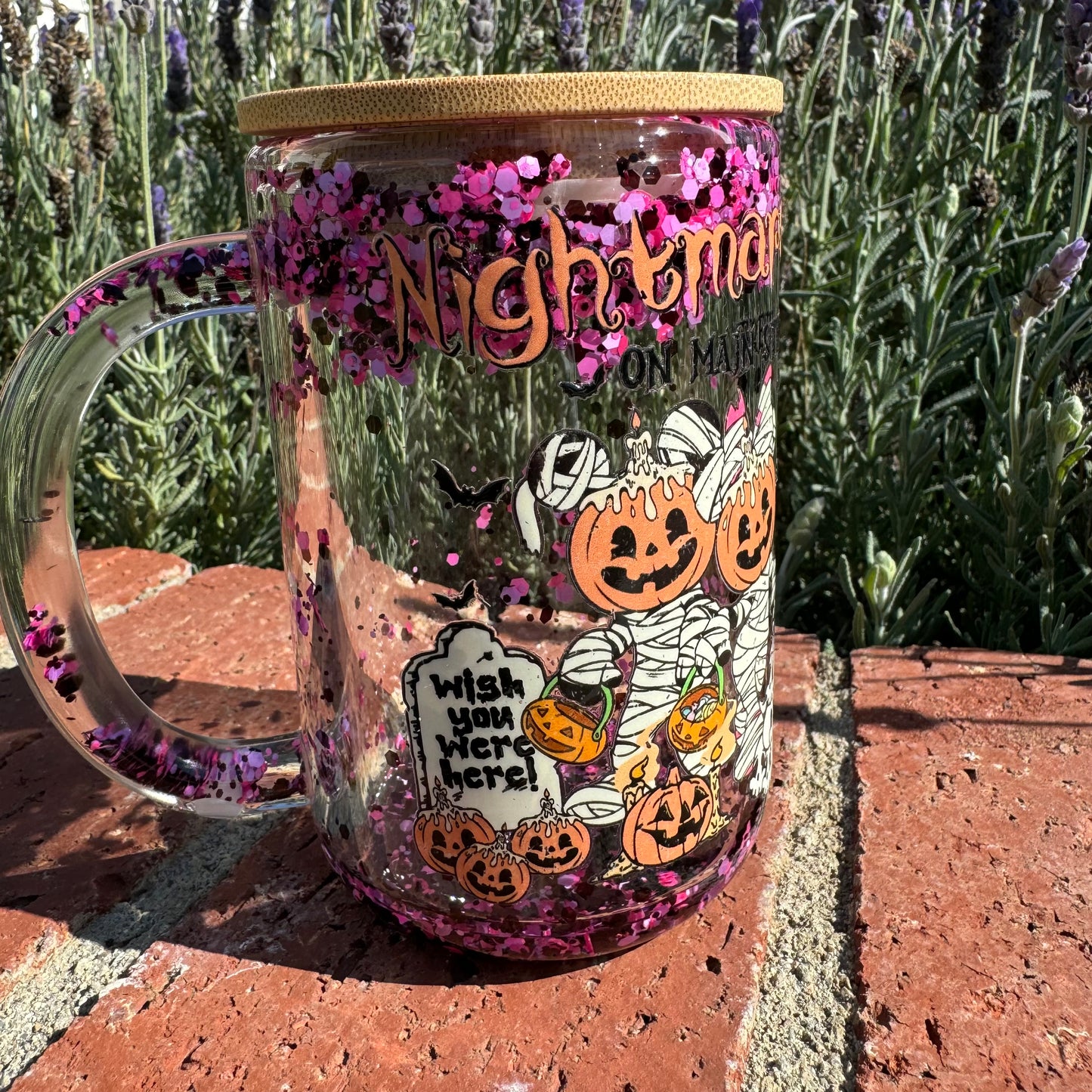 Nightmare on Main Street Glass Glitter Globe Coffee Cup