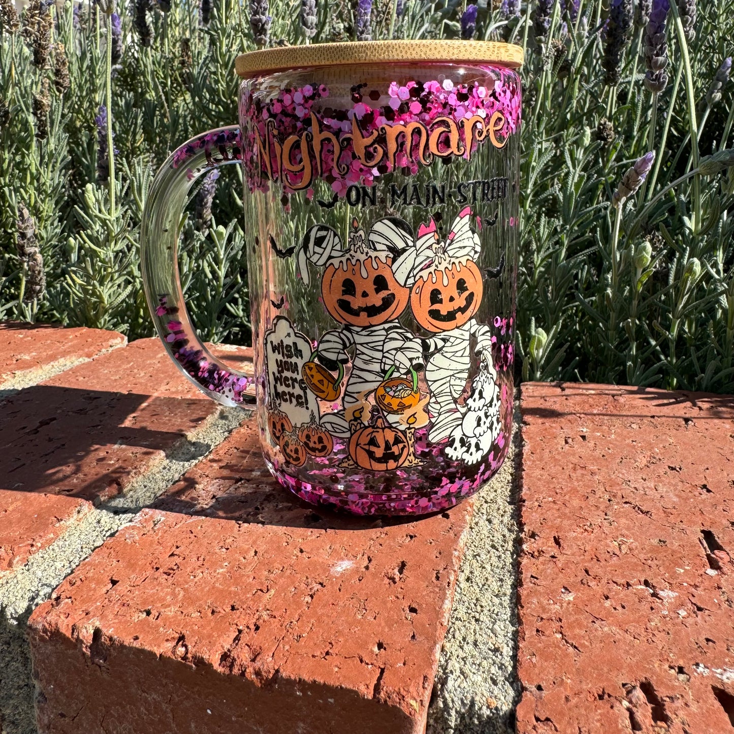 Nightmare on Main Street Glass Glitter Globe Coffee Cup