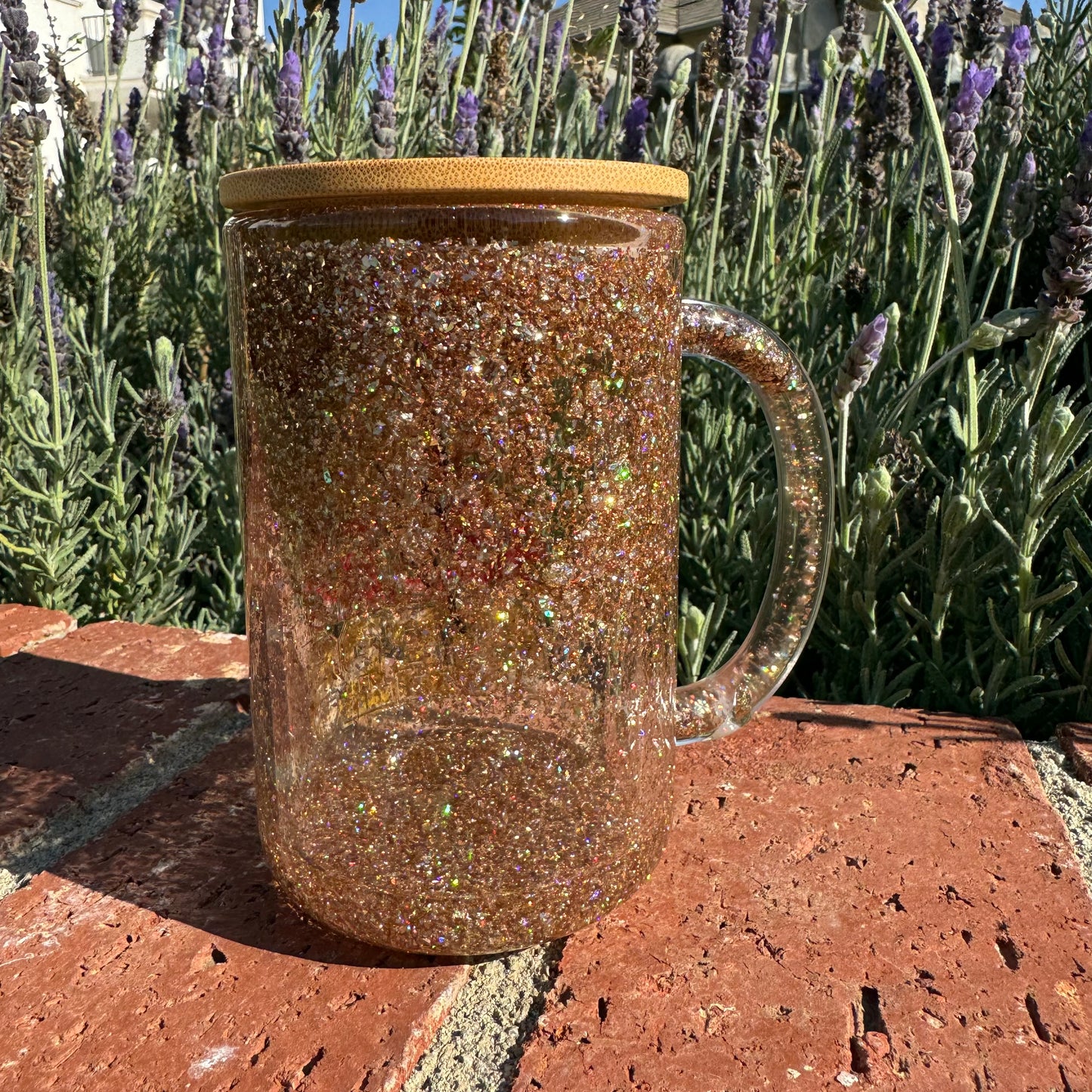 Red and Gold San Francisco Football Glitter Globe Glass Coffee Cup