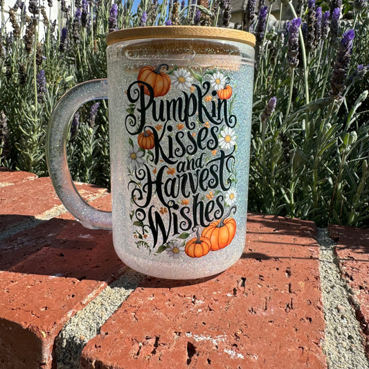 Pumpkin Kisses and Harvest Wishes Glitter Globe Coffee Cup