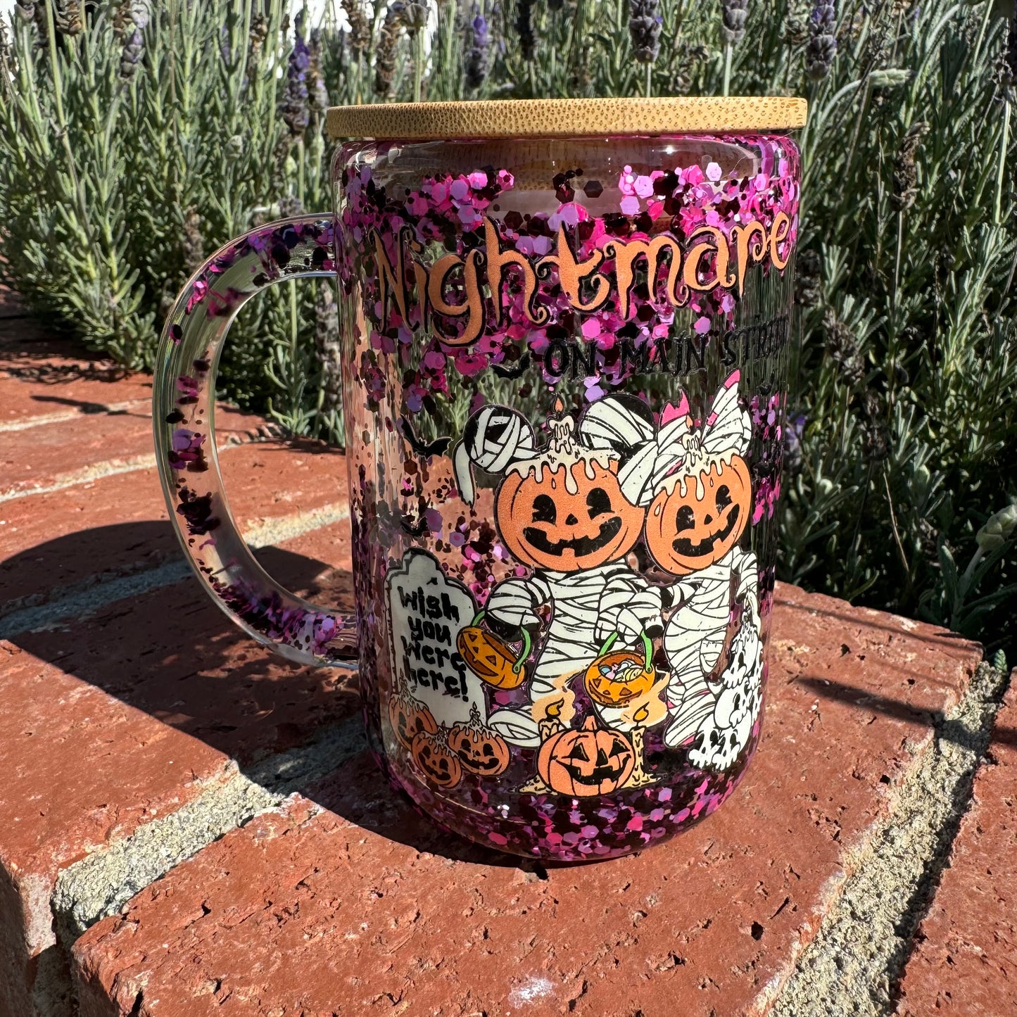 Nightmare on Main Street Glass Glitter Globe Coffee Cup