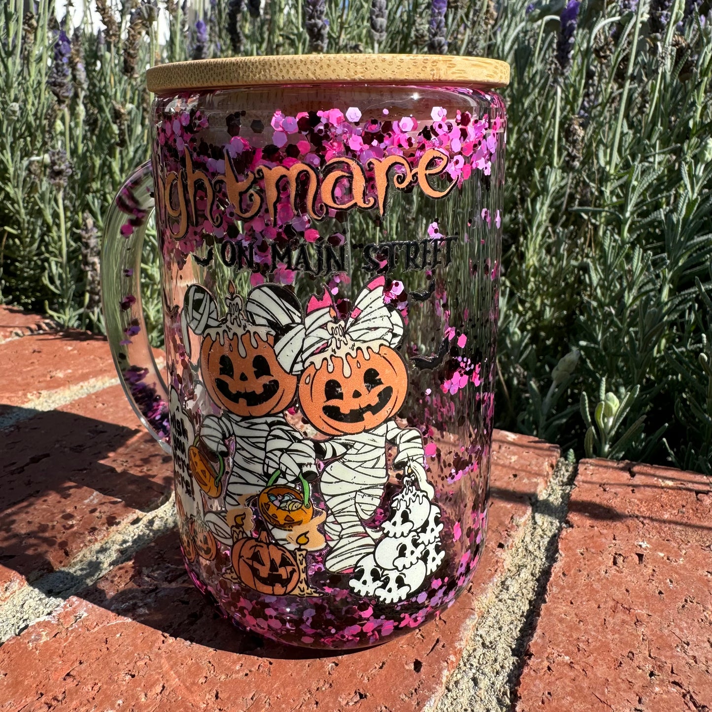 Nightmare on Main Street Glass Glitter Globe Coffee Cup