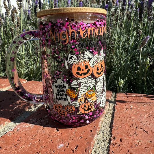 Nightmare on Main Street Glass Glitter Globe Coffee Cup