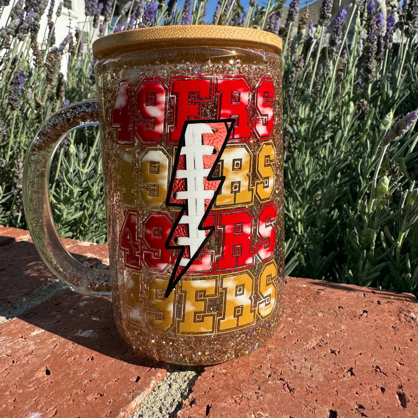 Red and Gold San Francisco Football Glitter Globe Glass Coffee Cup