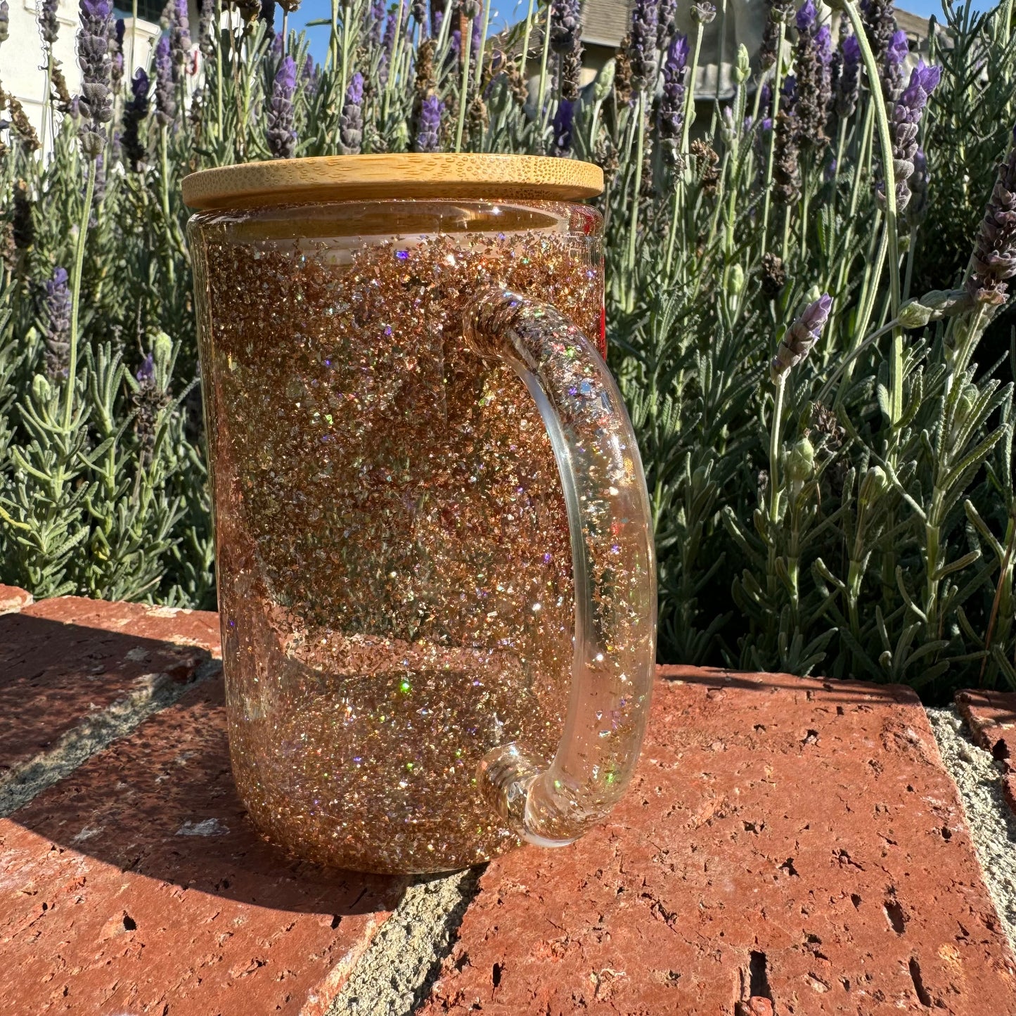 Red and Gold San Francisco Football Glitter Globe Glass Coffee Cup