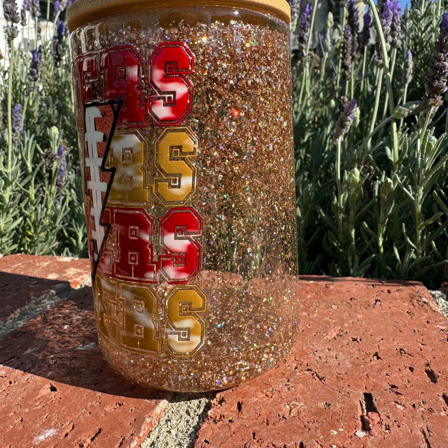 Red and Gold San Francisco Football Glitter Globe Glass Coffee Cup
